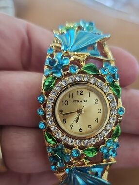 Strada Gold-Tone Bracelet Watch with Turquoise Blue & Green Enamel